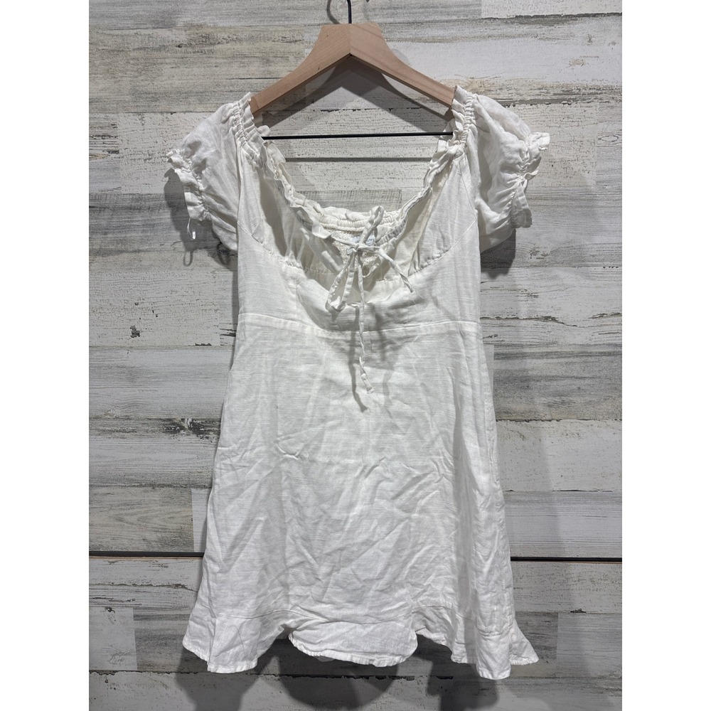 Urban Outfitters Mini Dress Women S White Linen Puff‎ Sleeve Cottagecore EUC